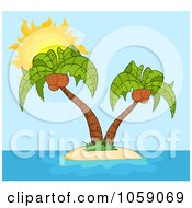 Poster, Art Print Of Double Palm Trees On A Tropical Island Over Blue