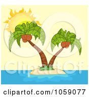 Poster, Art Print Of Double Palm Trees On A Tropical Island Over Yellow