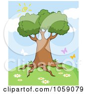 Royalty Free Vector Clip Art Illustration Of Butterflies Around A Tree On A Hill