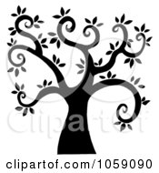 Royalty Free Vector Clip Art Illustration Of A Silhouetted Curly Branched Tree Logo