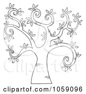 Royalty Free Vector Clip Art Illustration Of An Outlined Curly Branched Tree Logo