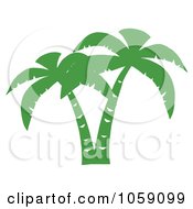 Poster, Art Print Of Double Palm Tree Silhouette In Green