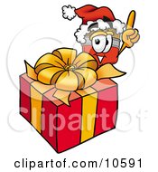 Poster, Art Print Of Paint Brush Mascot Cartoon Character Standing By A Christmas Present