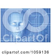 Royalty Free CGI Clip Art Illustration Of A Virtual Face Over A Blue Technology Screen
