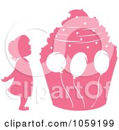 Poster, Art Print Of Pink Silhouetted Birthday Girl And Giant Cupcake