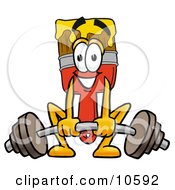 Clipart Picture Of A Paint Brush Mascot Cartoon Character Lifting A Heavy Barbell