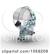 Poster, Art Print Of 3d Glass Skull Wearing A Headset