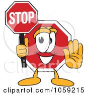 Royalty Free Vector Clip Art Illustration Of A Stop Sign Character Holding A Sign