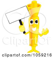 Royalty Free Vector Clip Art Illustration Of A Yellow Highlighter Character Holding A Blank Sign by Mascot Junction