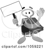 Royalty Free Vector Clip Art Illustration Of A Binder Clip Character Holding A Blank Sign
