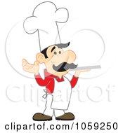 Royalty Free Vector Clip Art Illustration Of A Chef In A Red Shirt Holding A Platter
