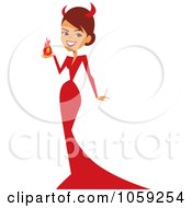 Royalty Free Vector Clip Art Illustration Of A She Devil In A Red Dress Holding A Ball Of Fire