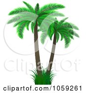 Royalty Free Vector Clip Art Illustration Of 3d Double Palm Trees by KJ Pargeter