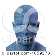 Poster, Art Print Of 3d Blue Wire Frame Virtual Male Face