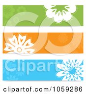 Royalty Free Vector Clip Art Illustration Of A Digital Collage Of Green Orange And Blue Floral Web Design Banners