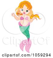 Royalty Free Vector Clip Art Illustration Of A Cute Red Haired Baby Mermaid by Pushkin