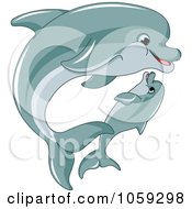 Poster, Art Print Of Cute Baby Dolphin Swimming With An Adult Dolphin