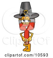 Poster, Art Print Of Paint Brush Mascot Cartoon Character Wearing A Pilgrim Hat On Thanksgiving