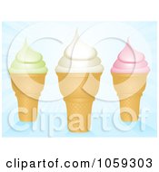 Poster, Art Print Of Three Ice Cream Cones On Blue Rays