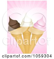 Royalty Free Vector Clip Art Illustration Of A Trio Of Ice Cream Cones Over Pink Rays by elaineitalia