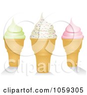 Poster, Art Print Of Three Ice Cream Cones One With Sprinkles