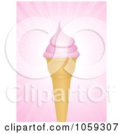 Royalty Free Vector Clip Art Illustration Of A Strawberry Ice Cream Cone Over Pink Rays by elaineitalia