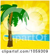 Poster, Art Print Of Sunset Flares Over A Tropical Beach Shoreline And Palm Tree