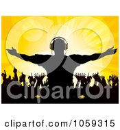 Poster, Art Print Of Silhouetted Male Dj Over Dancing Fans On Yellow