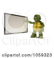 Royalty Free CGI Clip Art Illustration Of A 3d Tortoise Presenting A Blank White Board
