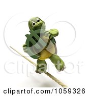 Royalty Free CGI Clip Art Illustration Of A 3d Tortoise Walking A Tight Rope With A Euro Symbol