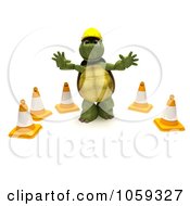 Poster, Art Print Of 3d Tortoise Construction Worker Gesturing To Stop By Cones