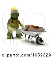 Royalty Free CGI Clip Art Illustration Of A 3d Tortoise Mason Pushing Bricks In A Wheelbarrow