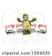 Poster, Art Print Of 3d Tortoise Construction Worker Gesturing To Stop By Barricades