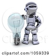Poster, Art Print Of 3d Robot With A Clear Light Bulb