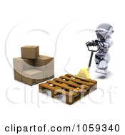 3d Robot Pushing A Crate To Boxes