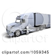 3d White Character Truck Driver By A Big Rig