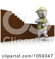 Poster, Art Print Of 3d White Character Mason Knocking Down A Brick Wall