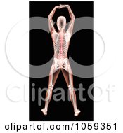 Royalty Free CGI Clip Art Illustration Of A 3d Womans Body Arms Stretched Up And Spinal Pain Highlighted