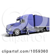 3d Robot Truck Driver Standing By A Big Rig