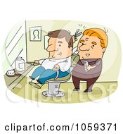 Royalty Free Vector Clip Art Illustration Of A Barber Cutting A Clients Hair by BNP Design Studio