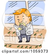 Royalty Free Vector Clip Art Illustration Of An Agricultural Scientist Studying A Seedling by BNP Design Studio