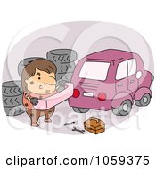 Poster, Art Print Of Car Mechanic Carrying A Bumper