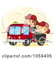 Poster, Art Print Of Firemen With A Fire Truck