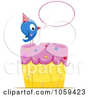 Poster, Art Print Of Blue Bird With A Speech Balloon On A Birthday Cake