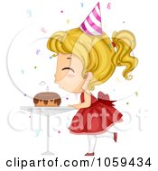 Royalty Free Vector Clip Art Illustration Of A Cute Birthday Girl Blowing Out A Candle On Her Cake