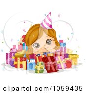 Royalty Free Vector Clip Art Illustration Of A Cute Birthday Girl In A Pile Of Presents