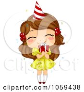 Royalty Free Vector Clip Art Illustration Of A Cute Birthday Girl Holding A Red Gift