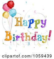 Royalty Free Vector Clip Art Illustration Of Sketched Happy Birthday Text With Party Balloons