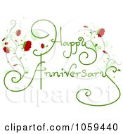 Royalty Free Vector Clip Art Illustration Of Happy Anniversary Text With Red Flowers