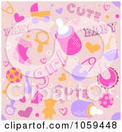 Royalty Free Vector Clip Art Illustration Of A Seamless Pink Baby Girl Background by BNP Design Studio
